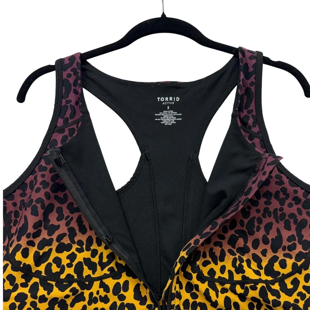 Torrid Sports Bra Womens 3 Multicolor Leopard Ombre Zip Front Activewear Gym